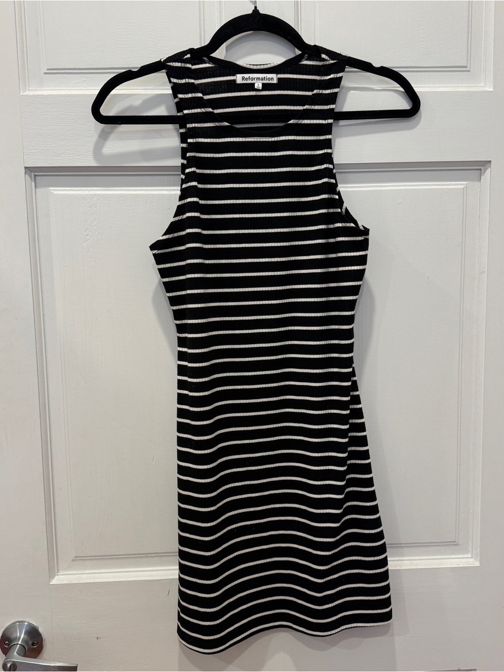 Reformation Black White Stripe Mini Midi Dress S Ribbed 90s Minimalist Y2K